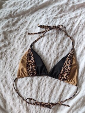 Leopard & Black Triangle Bikini Top
